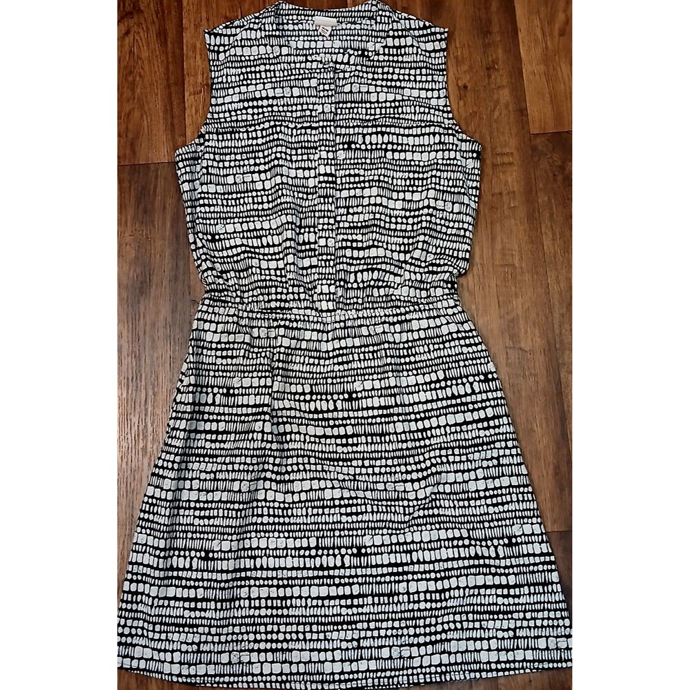 Merona Sleeveless Dress Womens Medium Black White Geometric Pockets